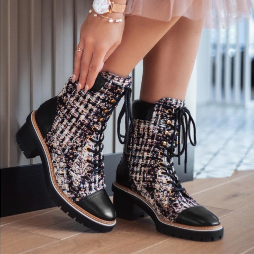 Tory Burch Tweed Lace-Up Ankle Boots
